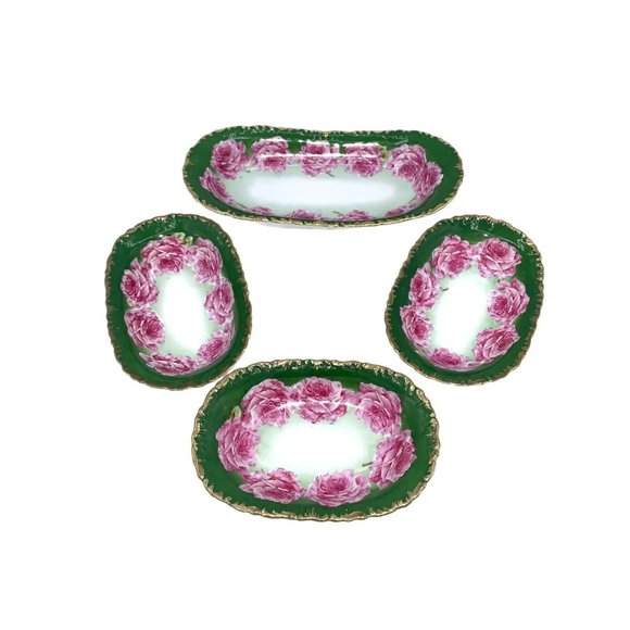 Steinmann a la France Pink Roses Celery Salt Condiment Dish Hand Painted Germany - Picture 2 of 8